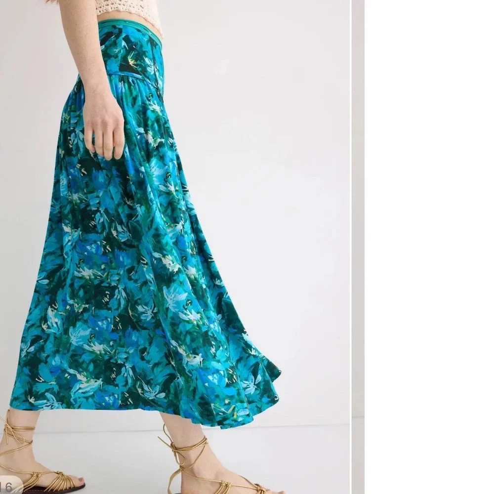 Ulla Johnson Blue Teal Floral Lyocell Maxi Skirt High Waisted Sz 6 Floral Print